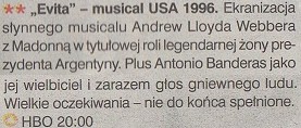 E - Evita 1996, reż. Alan Parker Madonna, Antonio Banderas, Jo...l, Olga Merediz, Mark Ryan. Gazeta Telewizyjna 9 III 2001.jpg