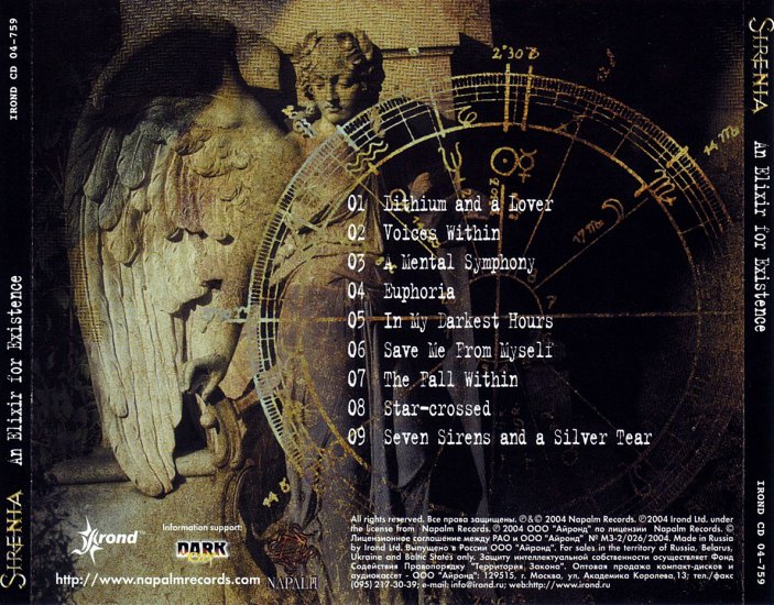 Sirenia - 2004  An Elixir For Existence - Album  Sirenia - An Elixir For Existence back.jpg